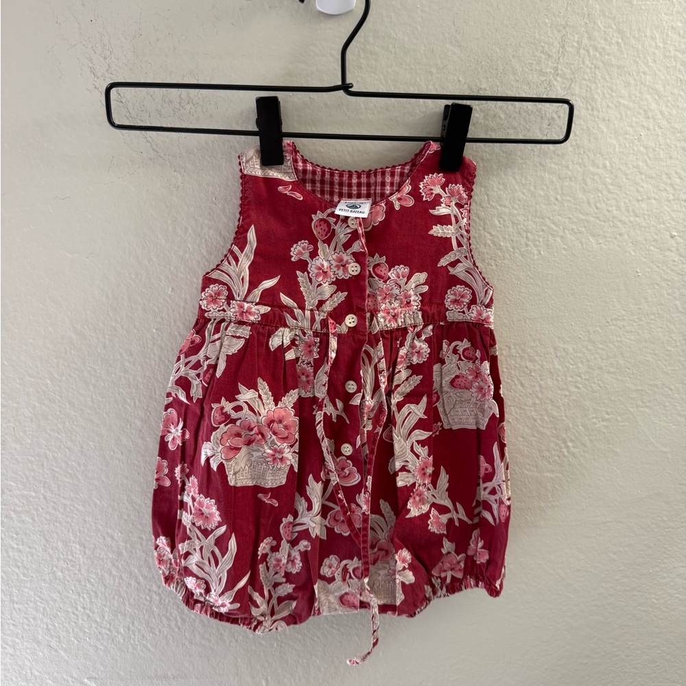 Petit Bateau Floral Bloomers Size 6 Months Red Baby Onesie Spring Summer